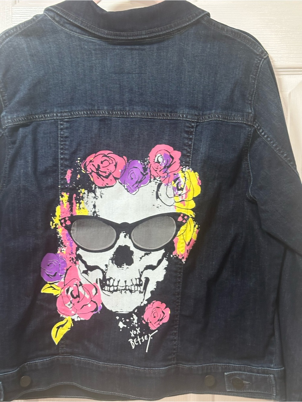 torrid  Betsy Johnson Dark Blue Denim Jean Jacket skull